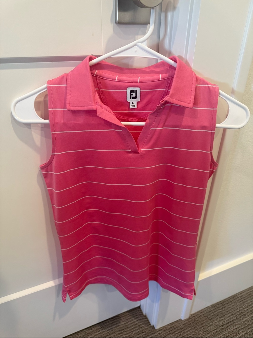 FootJoy Pink Sleeveless Striped Golf Polo